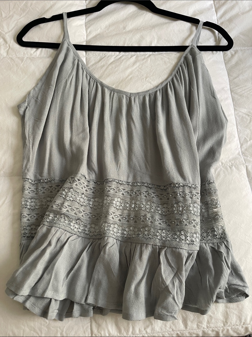 Angie Light Gray Lace-Trim Ruffle Camisole